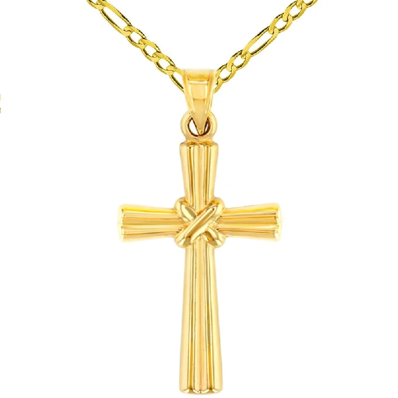 women heart-shaped necklaces -14K Yellow Gold Polished Cross with Knot Pendant Necklace