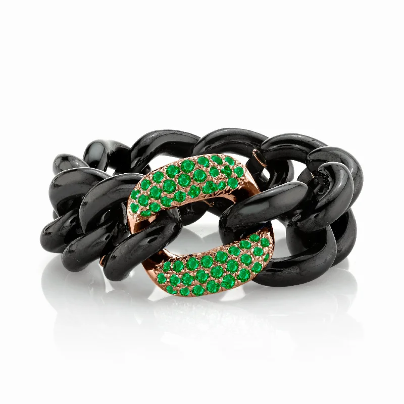 women personalized rings -EMERALD & BLACK CERAMIC MEDIUM LINK RING