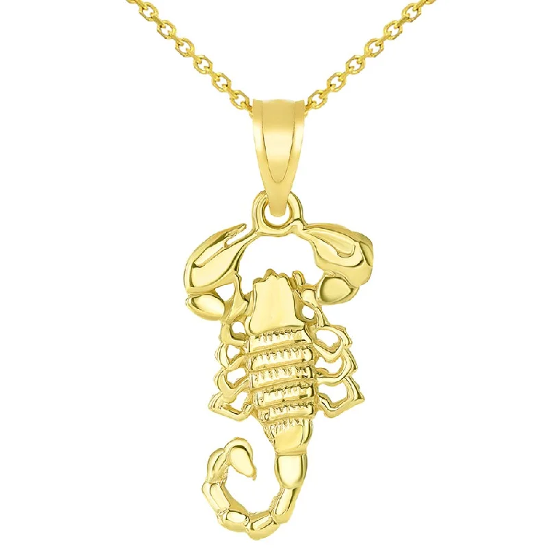 women crystal necklaces -Solid 14k Yellow Gold Textured Scorpion Charm Scorpio Zodiac Pendant with Rolo, Curb, or Figaro Chain Necklaces