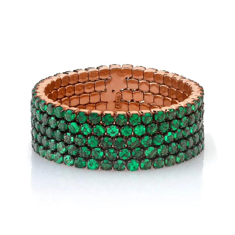 women cubic zirconia rings -GREEN GARNET 5 THREAD STACK RING