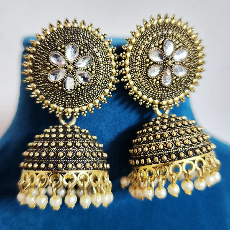 women floral earrings -H K Fashion Gold Plated Crystal Stone And  Pearls Jhumki Earrings