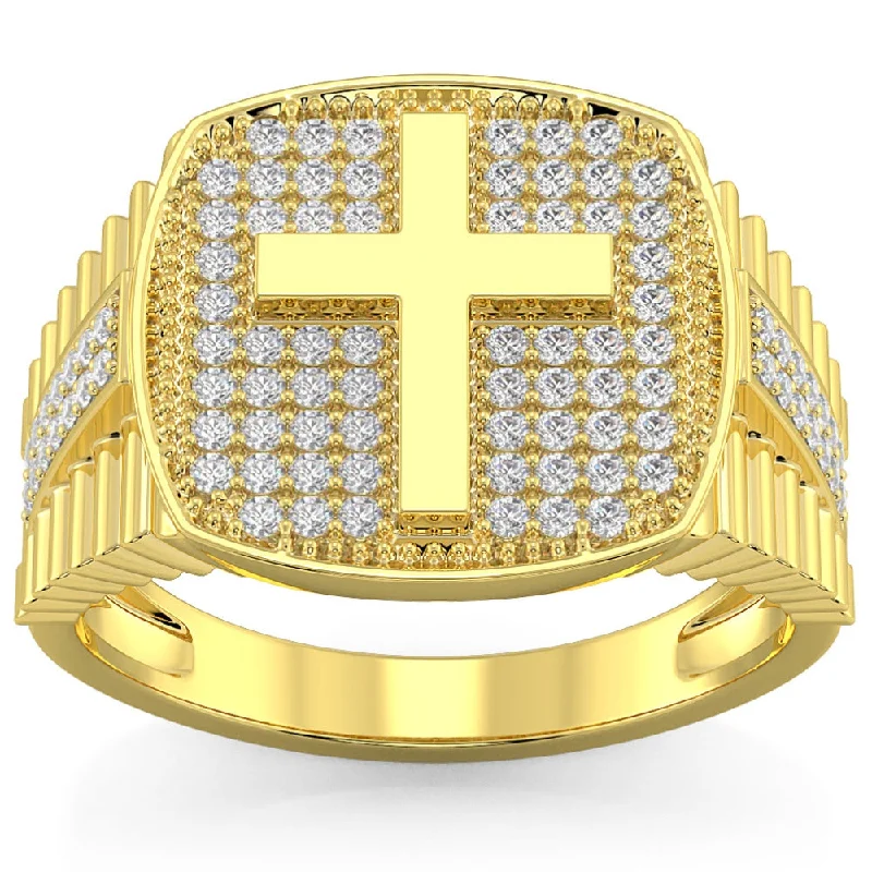 women sapphire gemstone engagement rings -3/4Ct Men's Diamond Cross Ring 10k Gold Lab Grown