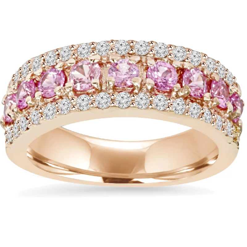 women eternity engagement rings -1 1/2ct Pink Sapphire & Diamond Wedding Ring 14K Rose Gold