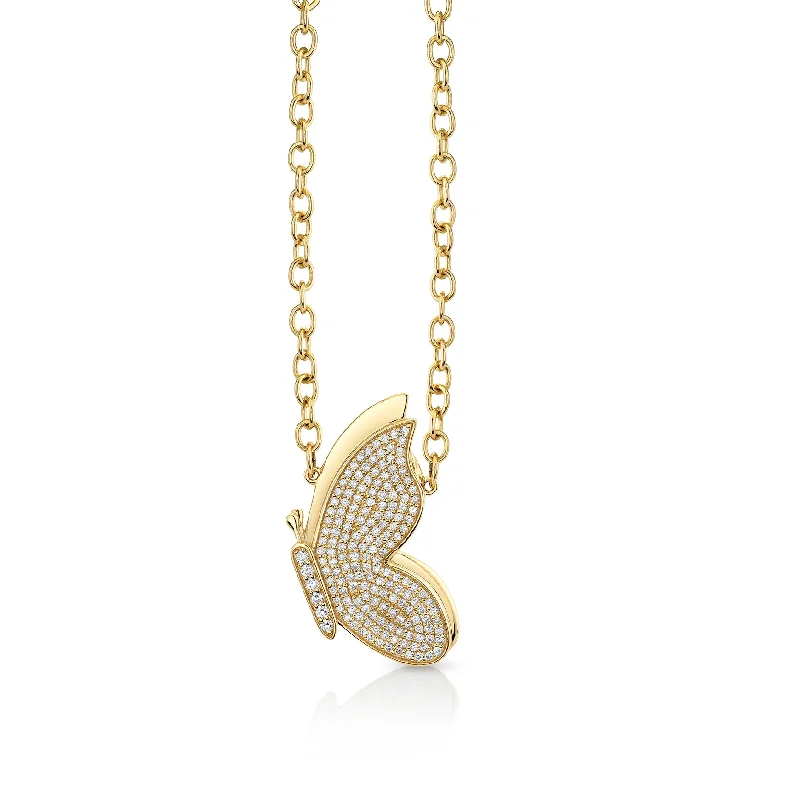 women charm necklaces -Gold & Diamond Flying Butterfly Necklace