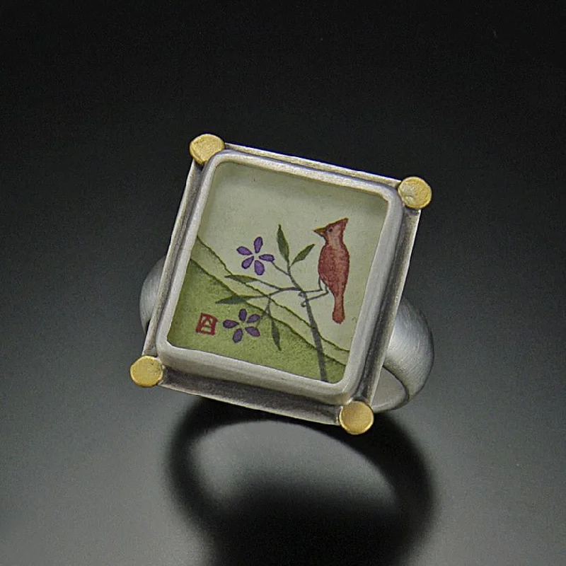 women modern rings -Small Rectangle Cardinal Ring