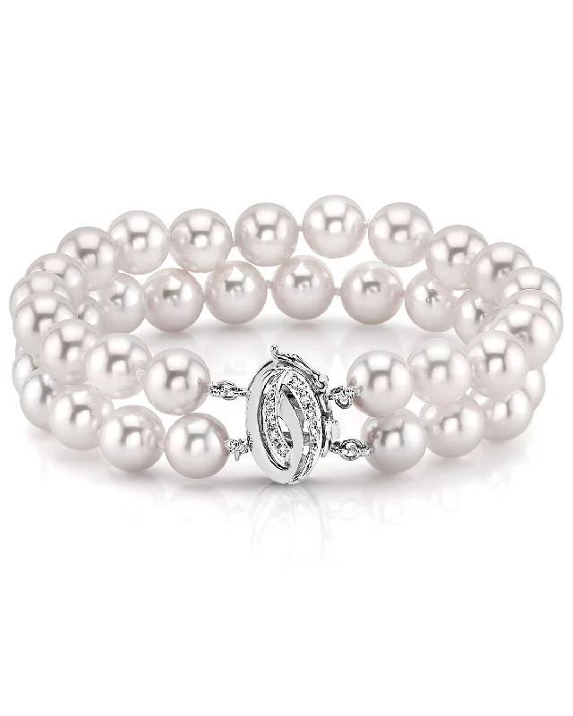 women heart-shaped bracelets -Japanese Large Akoya White Pearl Double Bracelet- Choose Your Quality