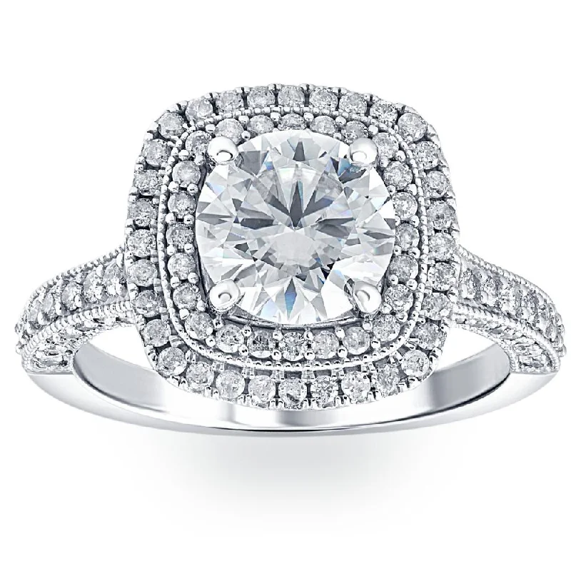 women affordable diamond engagement rings -3Ct Diamond & Moissanite Cushion Halo Engagement Ring in White or Yellow Gold