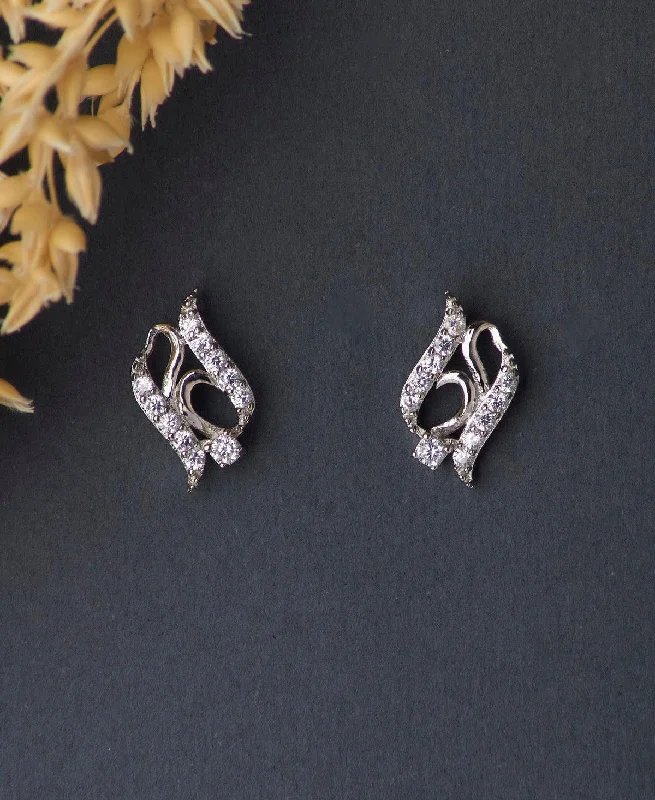 women sparkly earrings -Pretty Stone Studded Silver Earring