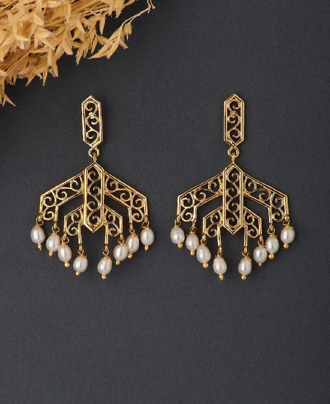 women crystal earrings -Traditional White Hanging Pearl Earring