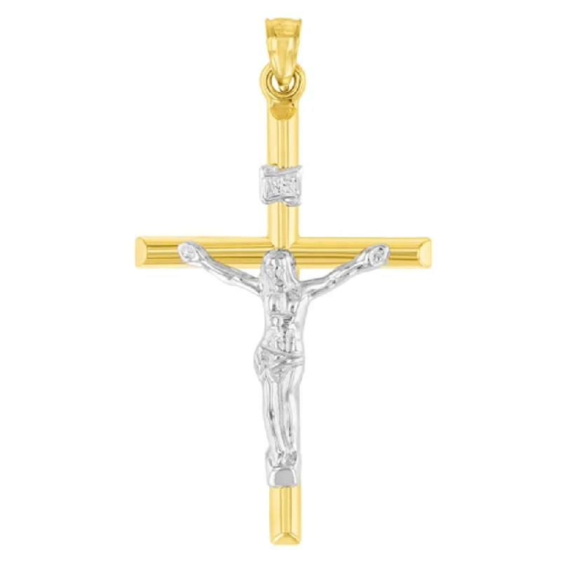 women delicate necklaces -14K Yellow Gold Two-Tone INRI Crucifix Tubular Simple Cross Pendant