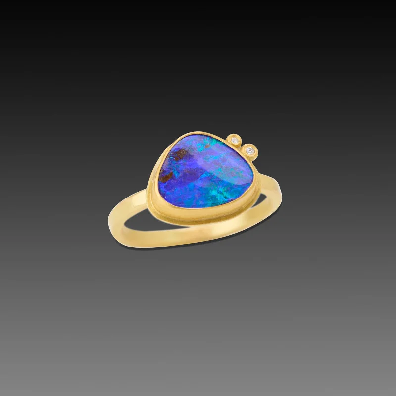 women cushion diamond rings -Australian Boulder Opal Ring