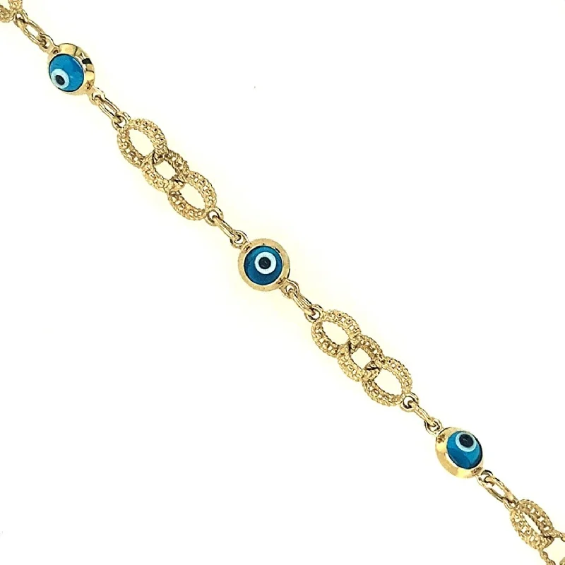 women bracelets -Evil Eye and Link Design Bracelet - 14kt Yellow Gold