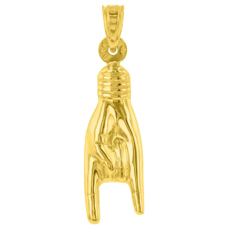 women vintage charm necklaces -14K Yellow Gold Hand Charm Mano Cornuto Good Luck Sign Pendant