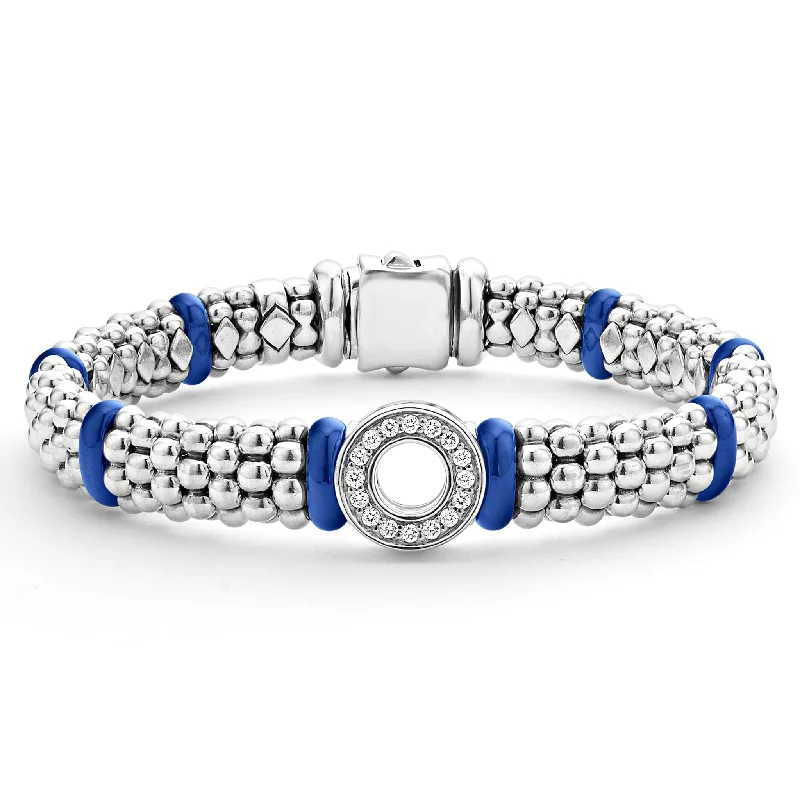 women double band bracelets -Blue Caviar Ultramarine Ceramic and Diamond Circle Bracelet | 9mm