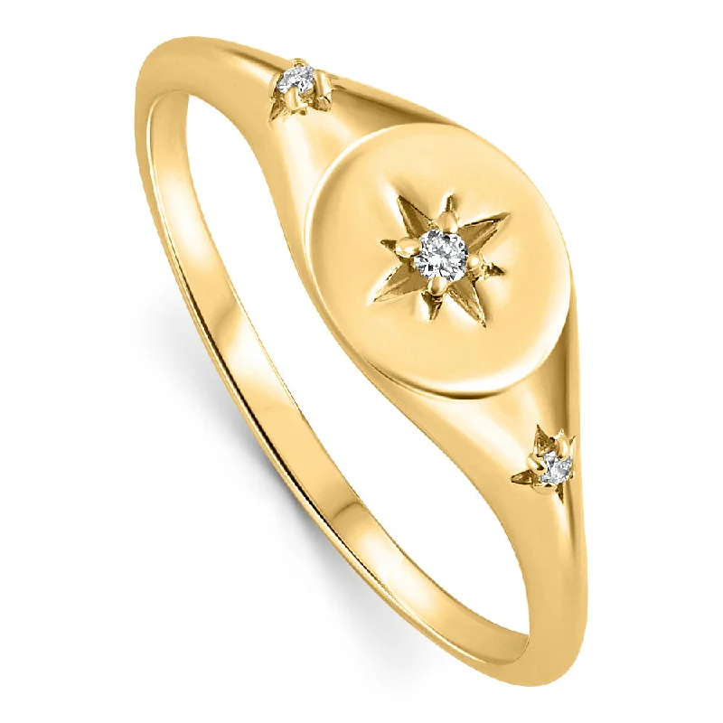 women floral engagement rings -Diamond Starburst Stackable Ring 14k Yellow Gold