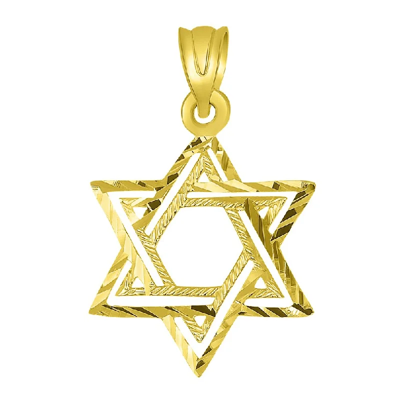 women bridal gold necklaces -Solid 14K Yellow Gold Textured Hebrew Star of David Pendant