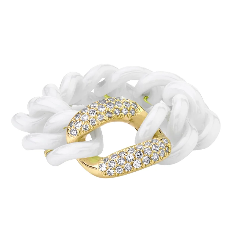 women wide wedding rings -READY TO SHIP DIAMOND & WHITE CERAMIC MEDIUM LINK RING