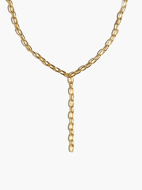 women rose gold necklaces -Mod Chain Lariat