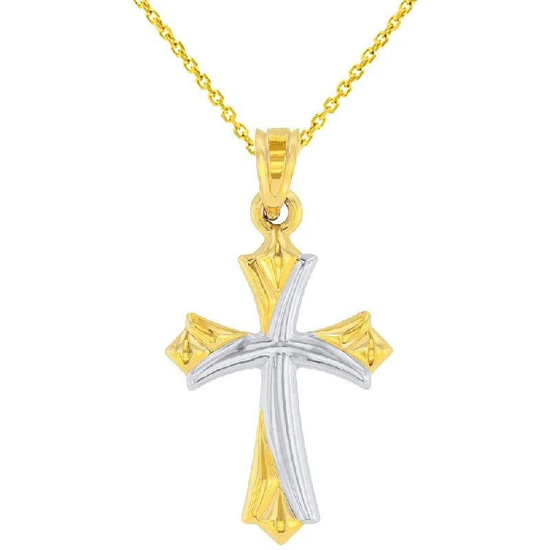 women casual necklaces -Polished 14k Yellow Gold Fleur de Lis Cross Charm Pendant Necklace