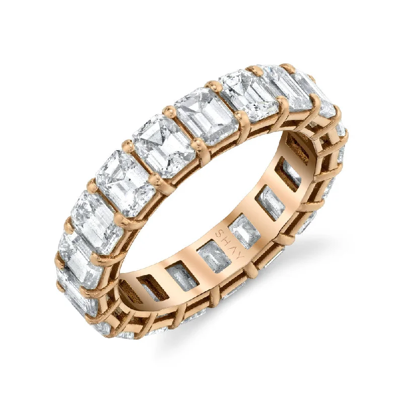 women pearl rings -DIAMOND EMERALD CUT ETERNITY BAND, 5cts