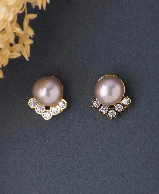 women silver drop earrings -Simple Pearl Stud Earring