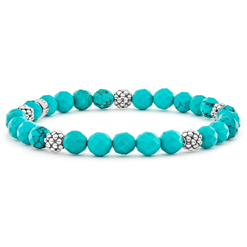 women trendy bracelets -Signature Caviar Five Station Silver Turquoise Bead Bracelet