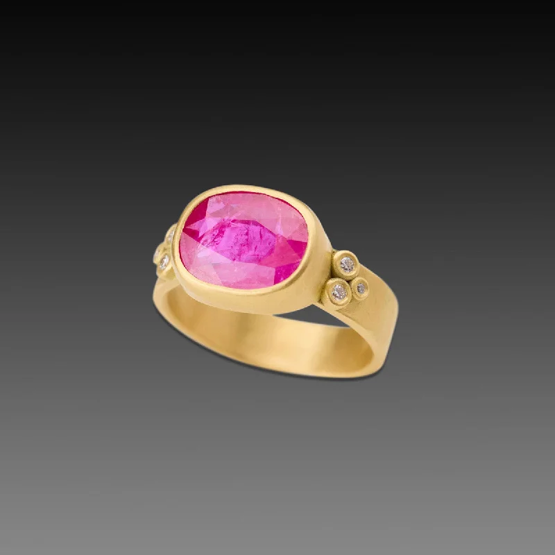 women engraved wedding rings -Ruby Ring with Diamonds