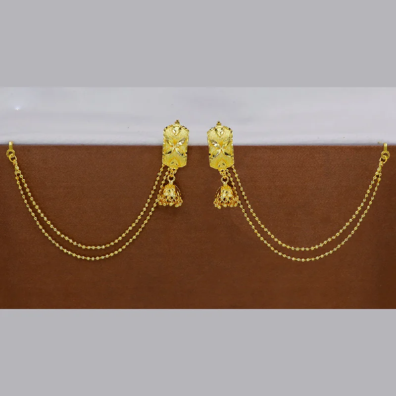 women luxury diamond earrings -Mahavir  Gold Plated Jhumki Earrings With Kan Chain