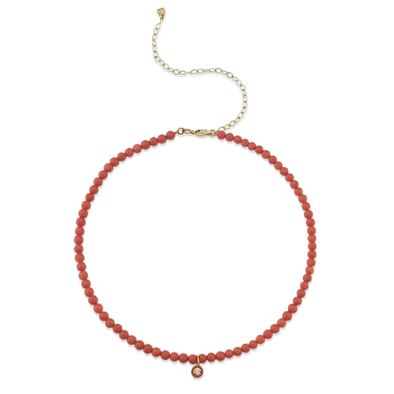 women celestial necklaces -Gold & Diamond Small Enamel Red Bamboo Coral Necklace