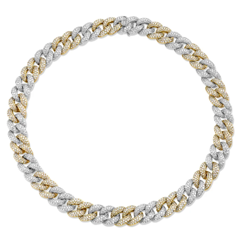 women halo necklaces -Two-Tone Gold & Diamond Link Necklace