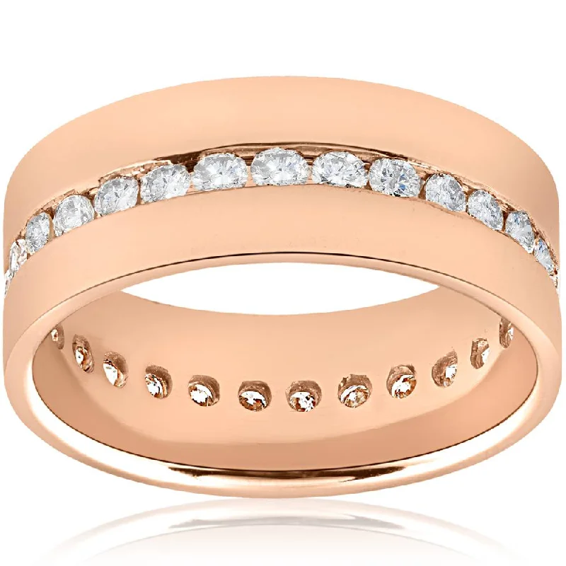 women alternative engagement rings -1 1/10CT Diamond Eternity Mens Ring 14K Rose Gold