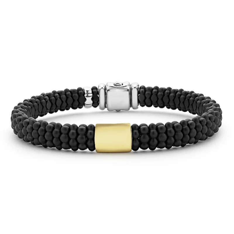 women birthstone bracelets -Black Caviar 18K Gold Matte Ceramic Beaded Bracelet | 9mm