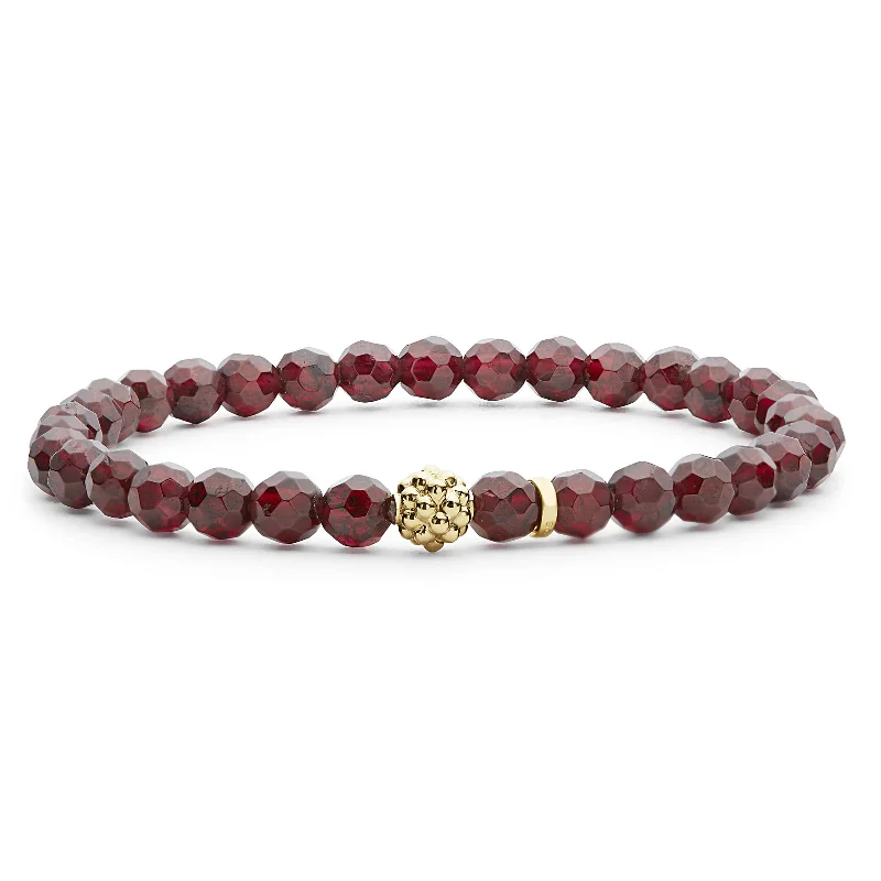 women engraved bracelets -Caviar Icon Garnet Gold Station Bead Bracelet