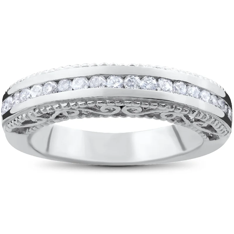 women diamond engagement rings -1/2ct Vintage Heirloom Diamond Wedding Ring 14K White Gold