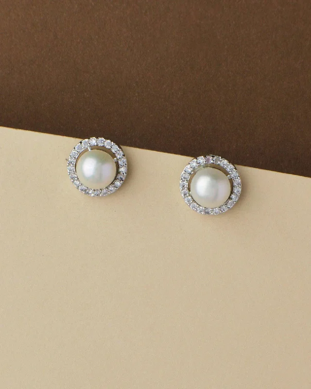 women butterfly stud earrings -Pretty White Pearl Stud Earring