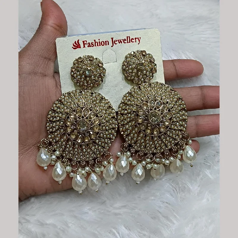 women gold hoop earrings -Lucentarts Jewellery Gold Plated Crystal Stone And Pearls Dangler Earrings