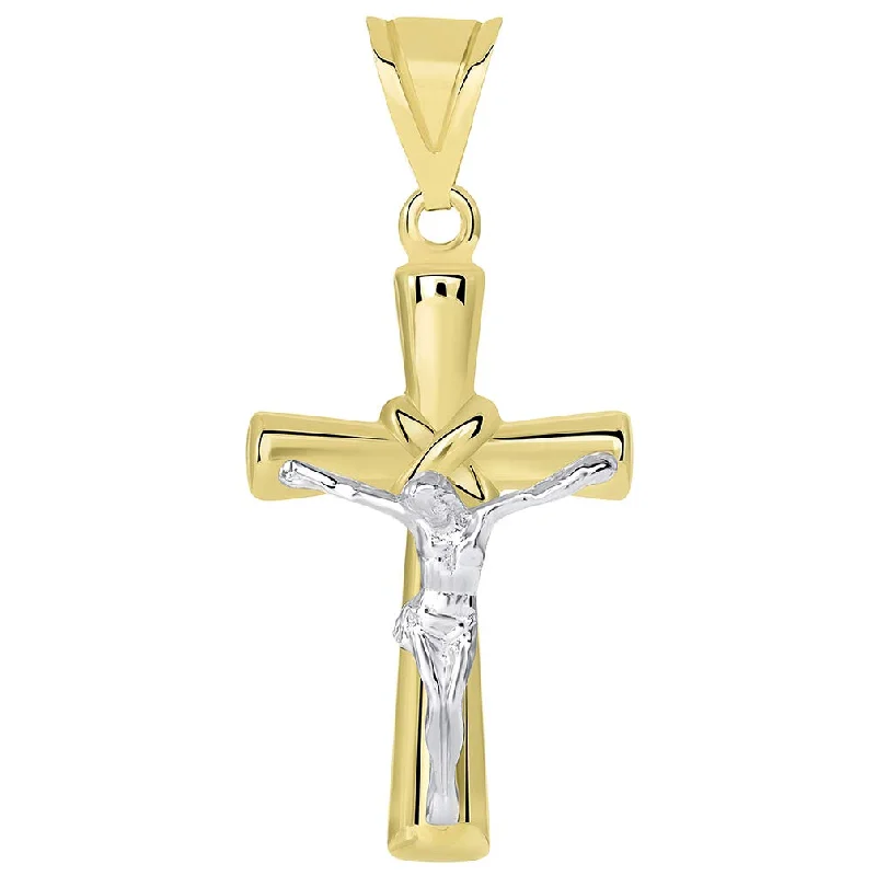 women flower necklaces -14k Two-Tone Gold Polished Tube Knot Cross Crucifix Pendant