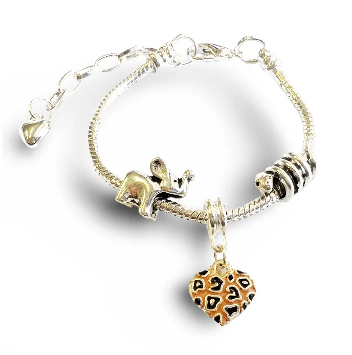 women gold bangles -Children's Adjustable 'Wild at Heart' Silver Plated Charm Bead Bracelet