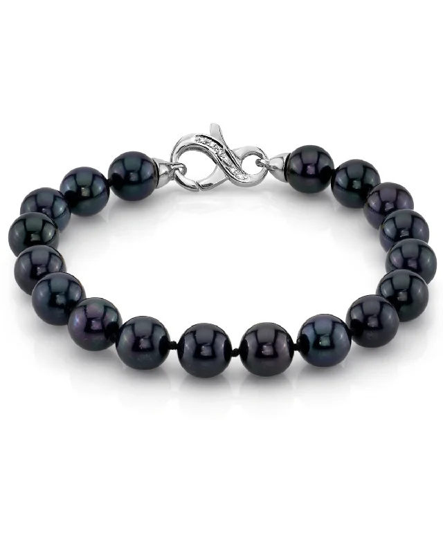 women gemstone charm bracelets -Black Japanese Akoya Pearl Bracelet, 8.0-8.5mm