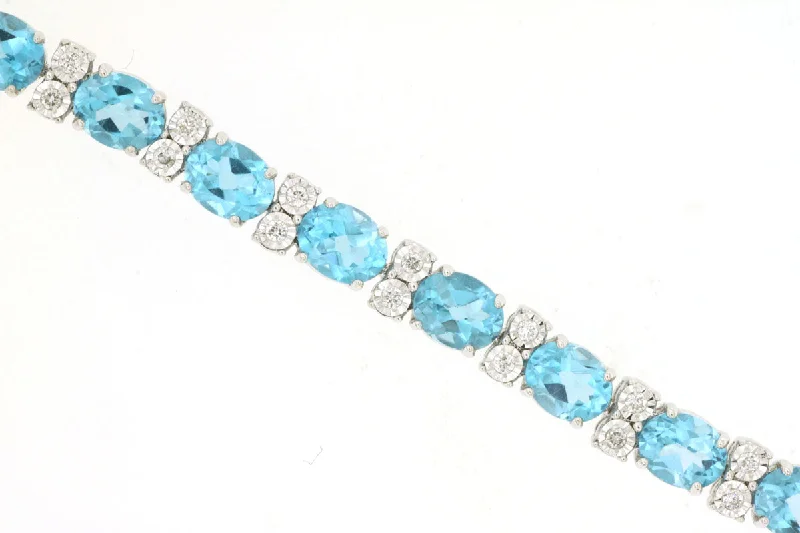 women custom charm bracelets -Blue Topaz and Diamond Tennis Style Bracelet