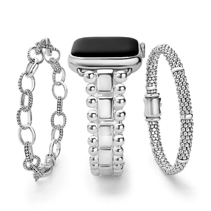 women oversized bangles -Smart Caviar Sterling Silver Bracelet Gift Set