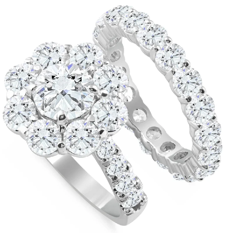 women wedding engagement rings -6 1/2Ct TW Round Diamond Engagement Wedding Ring Set 14k White Gold Lab Grown