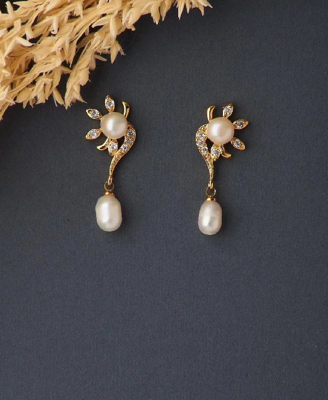 women custom engraved earrings -Pretty Real Pearl Hanging Earring