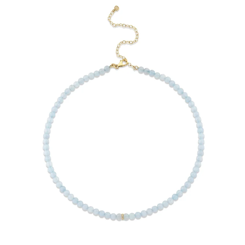 women modern necklaces -Gold & Diamond Rondelle Aquamarine Necklace