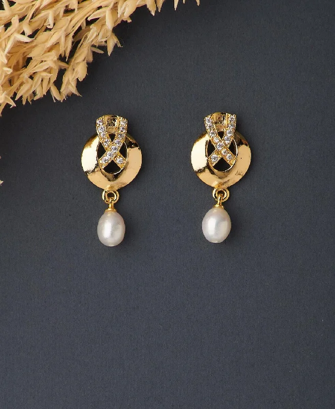 women ear thread earrings -Trendy Real Pearl Hanging Earring