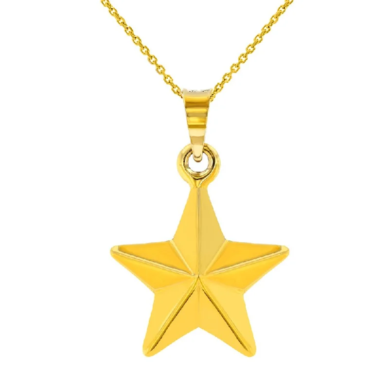 women wedding day necklaces -14K Yellow Gold Simple Star Charm Pendant Necklace with High Polish