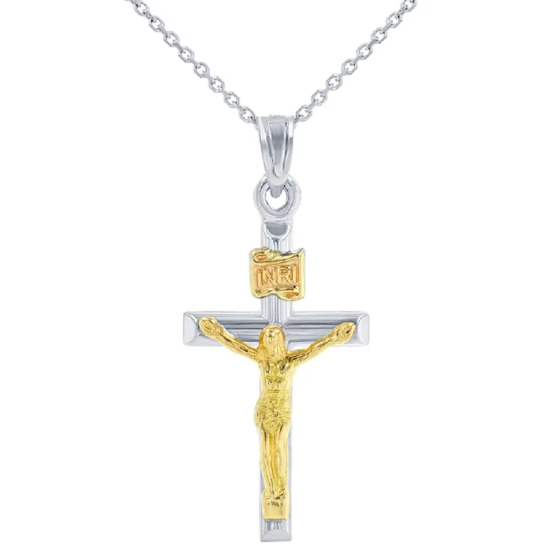 women round pendant necklaces -14k White Gold Latin INRI Cross Two Tone Crucifix Pendant Necklace