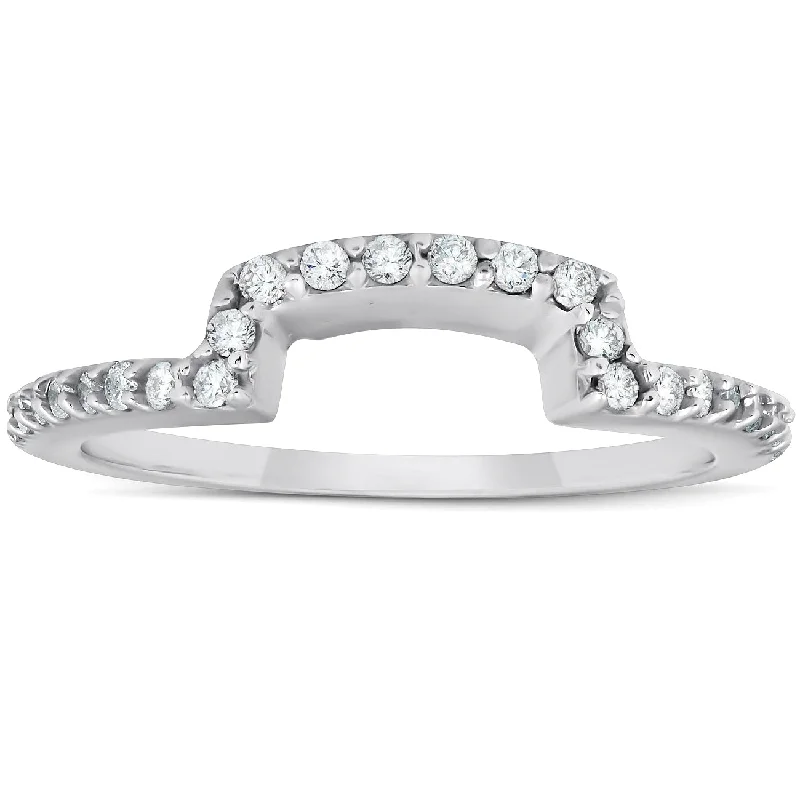 women white sapphire engagement rings -1/4Ct Diamond Curved Contour Guard Band Womens Wedding Ring 14k White Gold