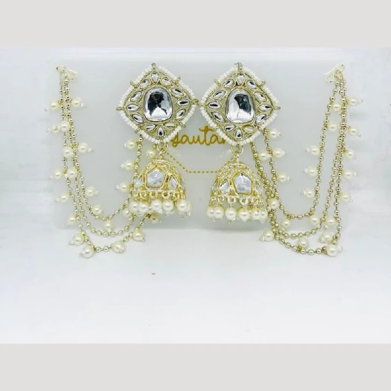 women vintage diamond earrings -Manisha Jewellery Gold Plated Kundan Stone And Pearls Jhumki Earrings