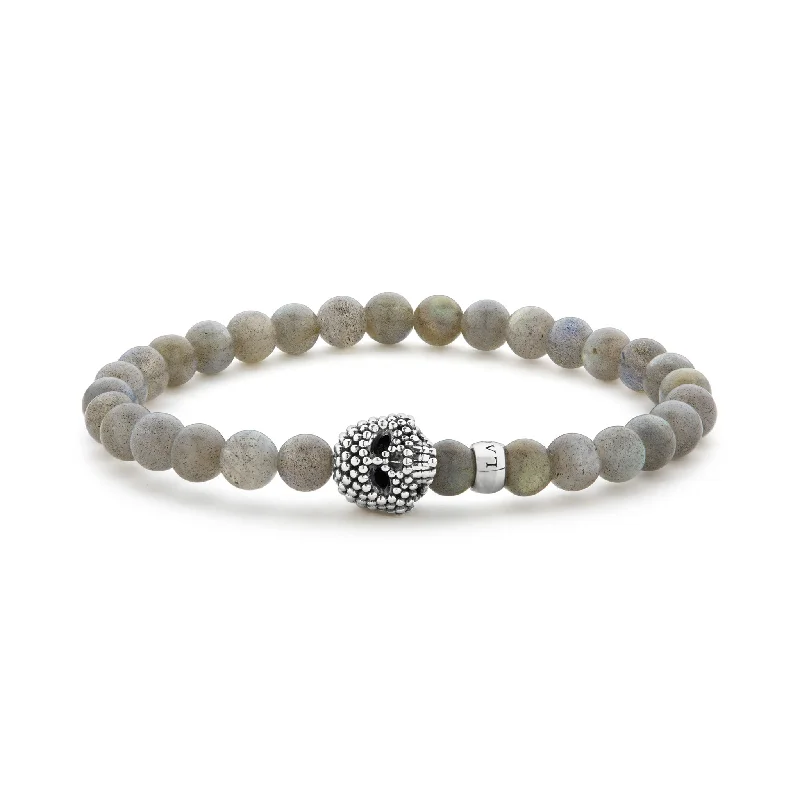 women thin bangles -Anthem Labradorite Skull Bracelet